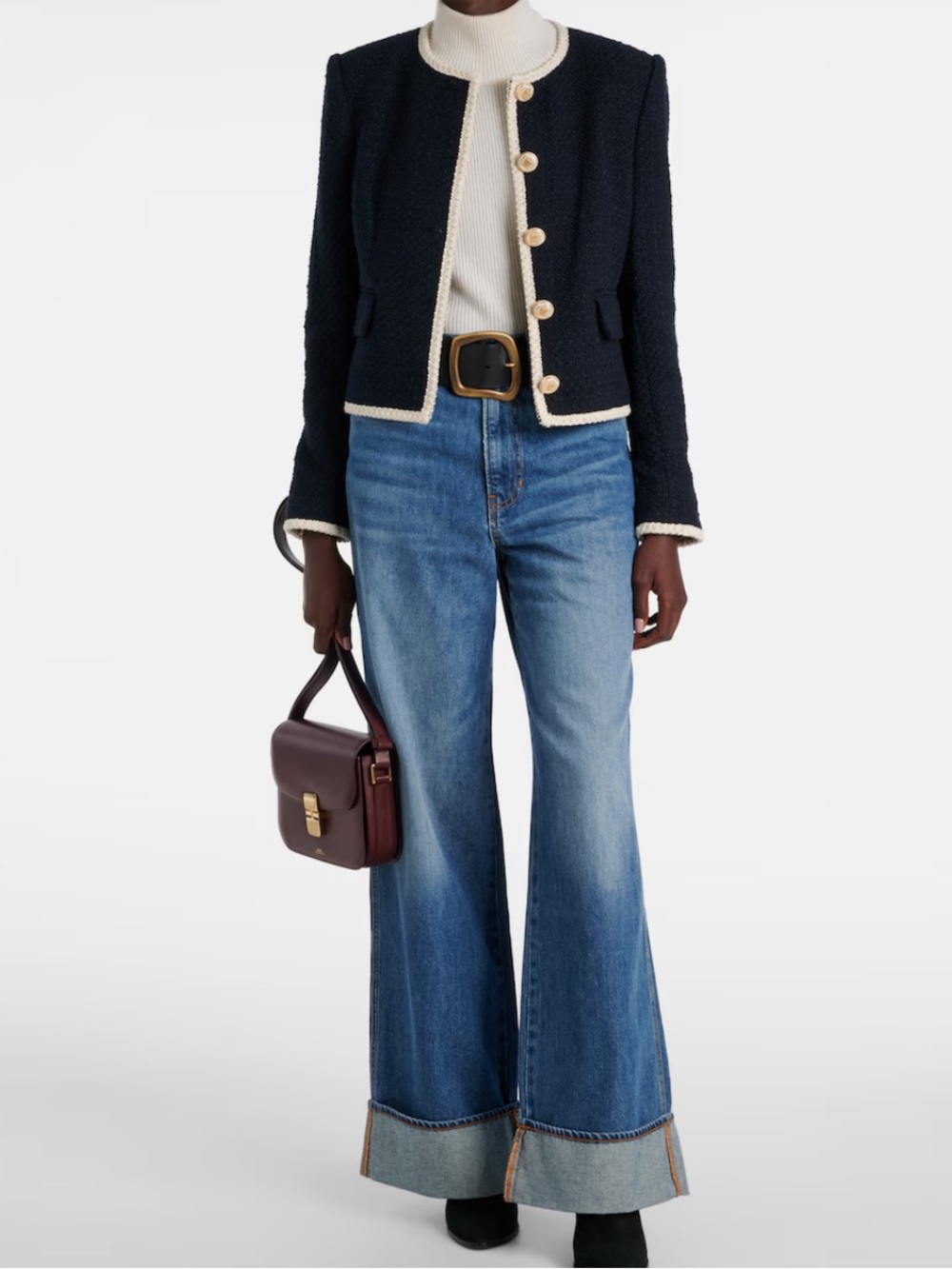 Veronica Beard Taylor High-Rise Wide-Leg Jeans in Medium Blue
